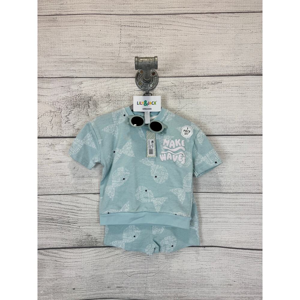 Lily & Jack Boy's Blue & White " Make Waves " Matching Summer Set Size 3Y